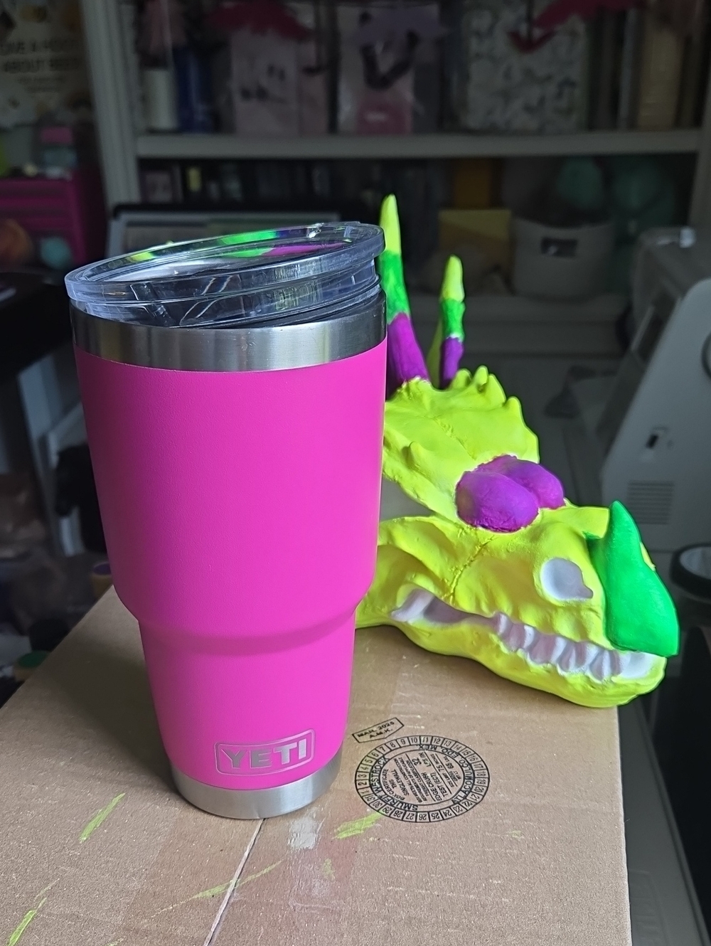 Yeti Kids Hot Pink Prickly Pear Insulated Tumbler with Clear Lid - Used